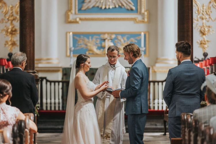 Bride and groom getting married in St. Marys church Bruton
