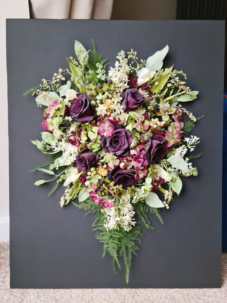 3D dried Bridal Bouquet, black background. Wedding Flower Preservation.