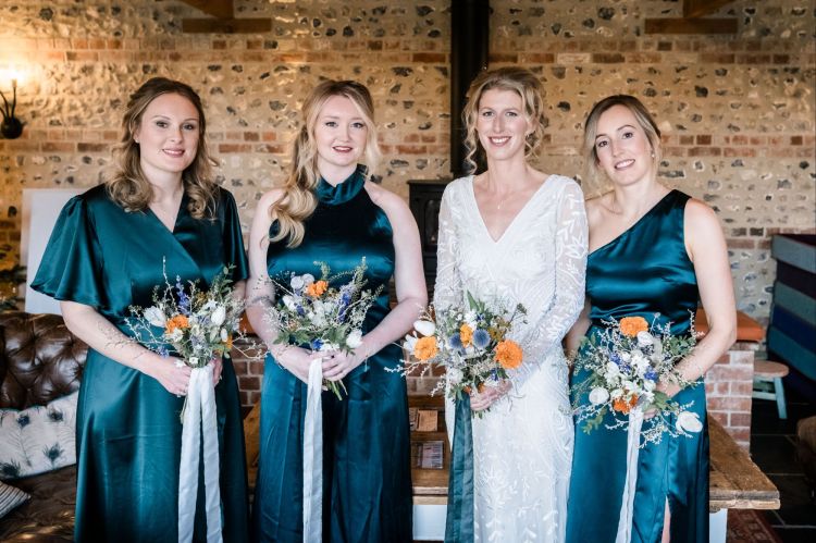 Bride and Bridesmaids, green dresses