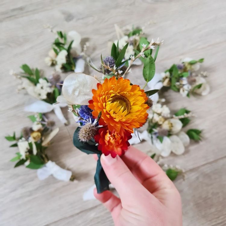 Dried strawflower buttonholes
