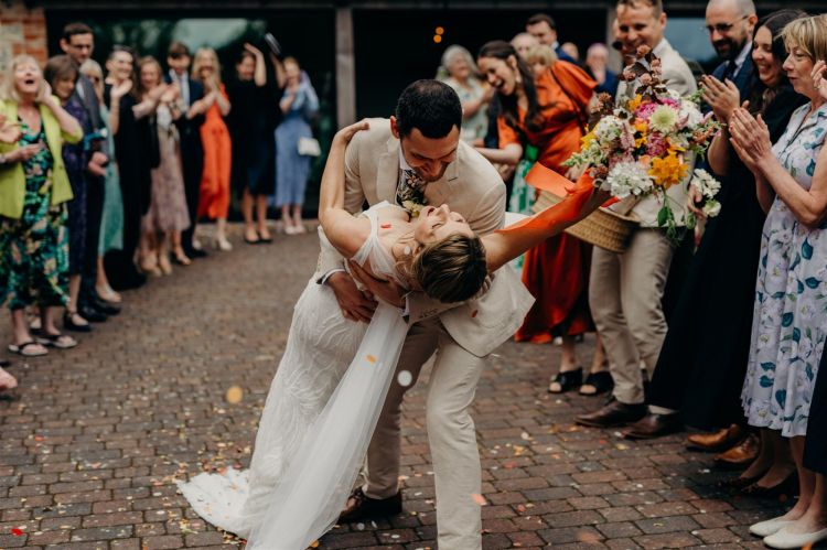 Couples dancing on their wedding day at The Gathering Barn in Wiltstshire