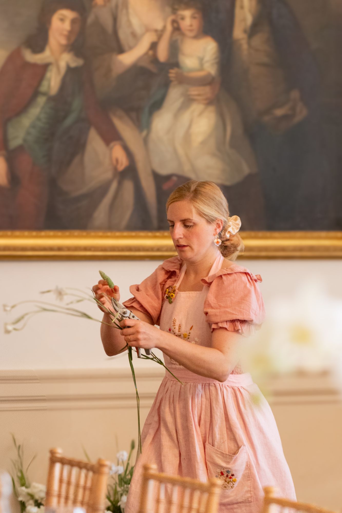 Florist, The Honey Seeker Floral Design, creating wedding flowers at North Cadbury Court in Somerset