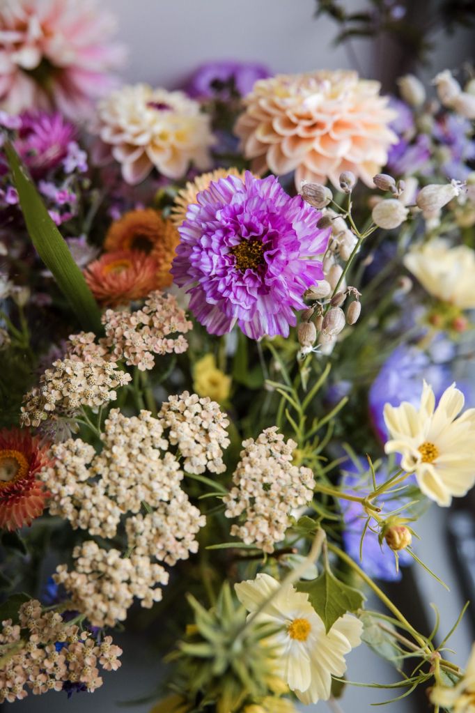 Close of up wedding flowers by The Honey Seeker Floral Design, at Folly Farm Centre in Bristol