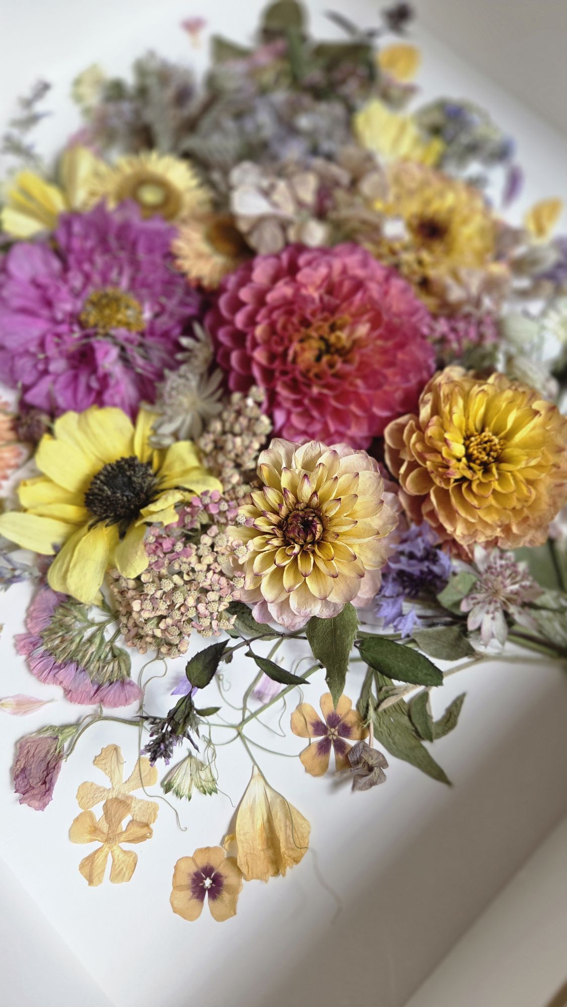 Flower preservation frame, 3D and pressed wedding flowers in a bespoke frame, made by The Honey Seeker Floral Design in Somerset, UK