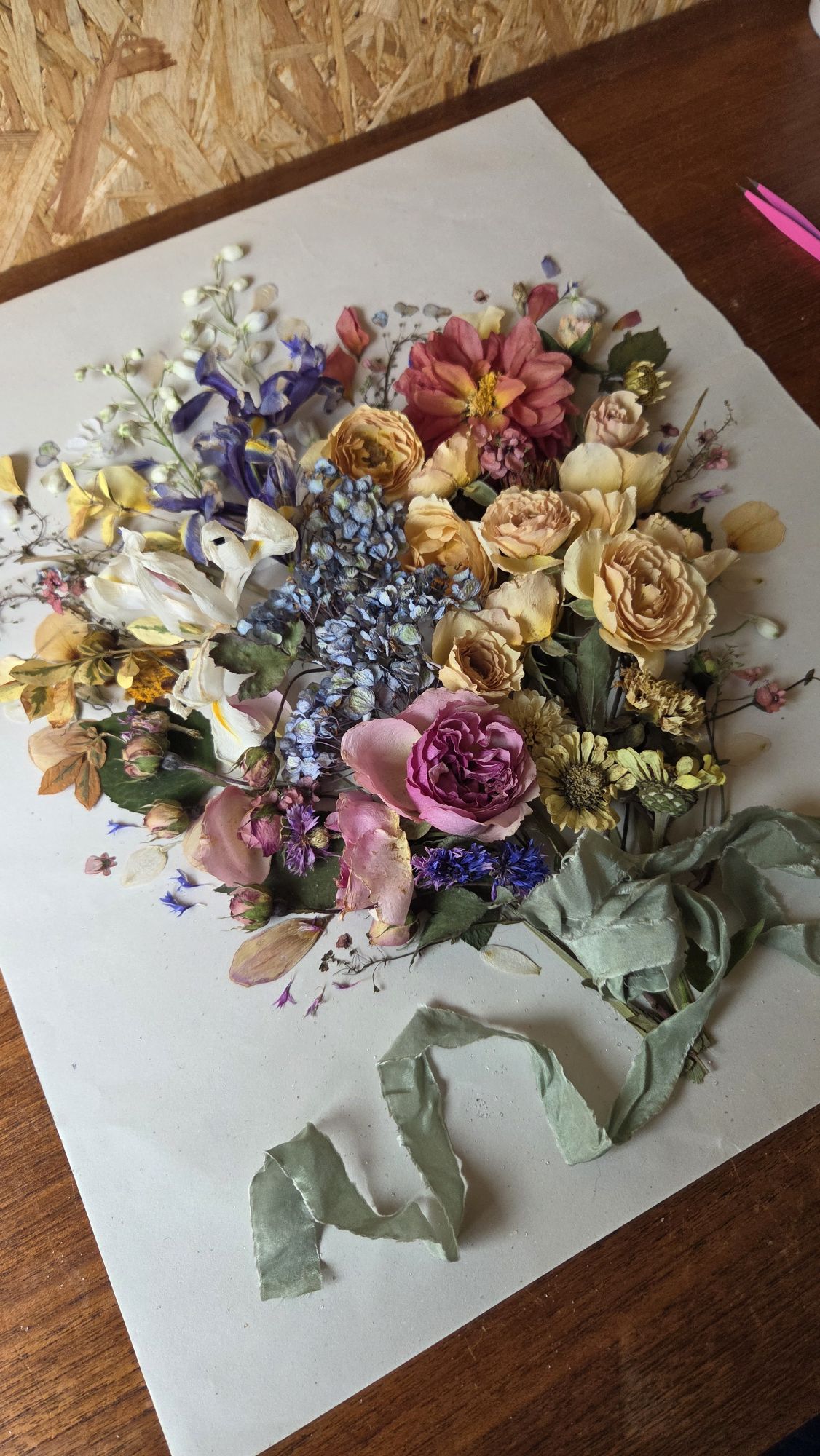 Flower preservation frame, 3D and pressed wedding flowers in a bespoke frame, made by The Honey Seeker Floral Design in Somerset, UK