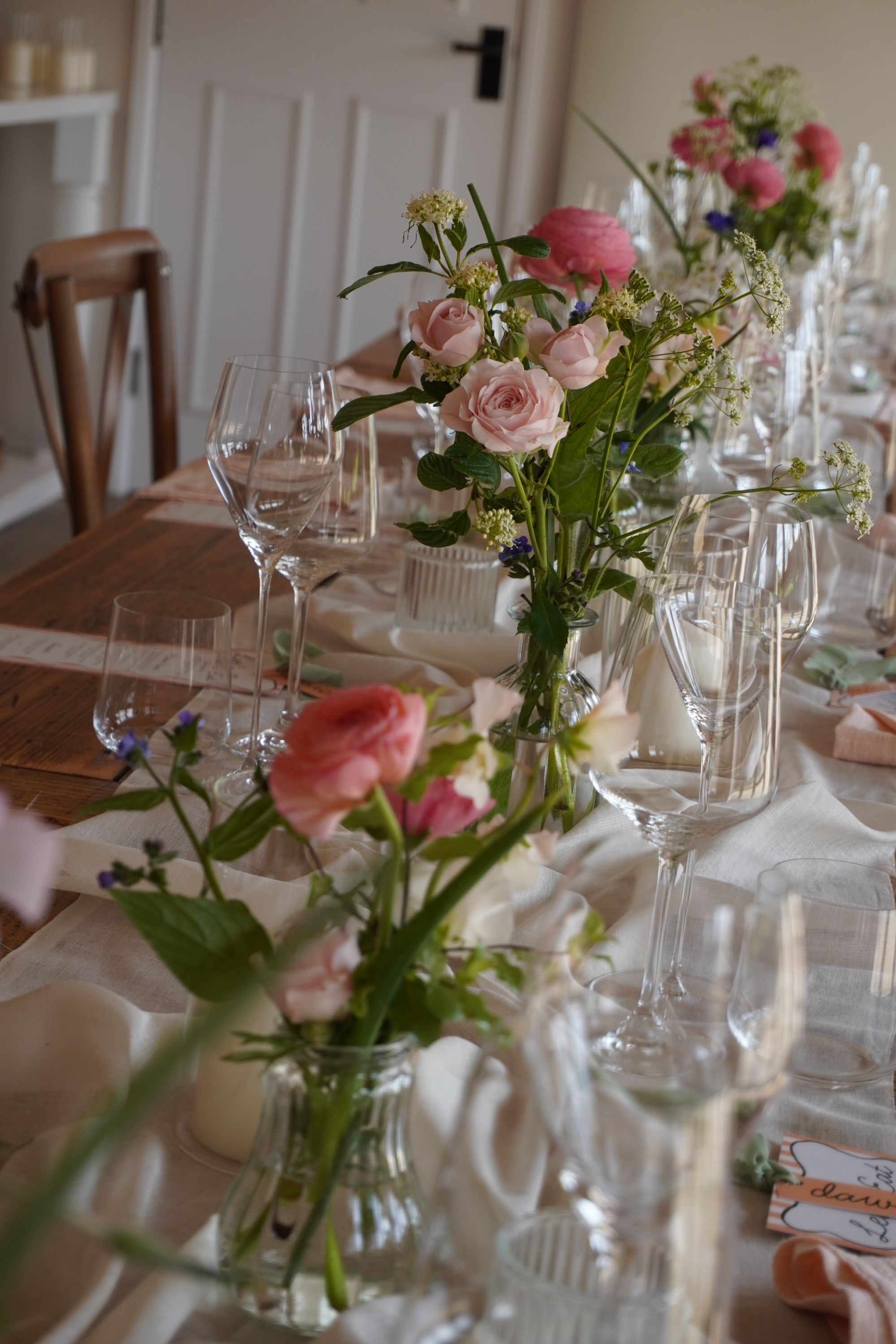 Bud vases along and intimate weddings table setting at Fonthill Estate